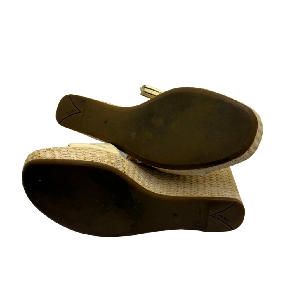 Prada Flower Patent Leather Woven Wedges - Picture 7 of 7